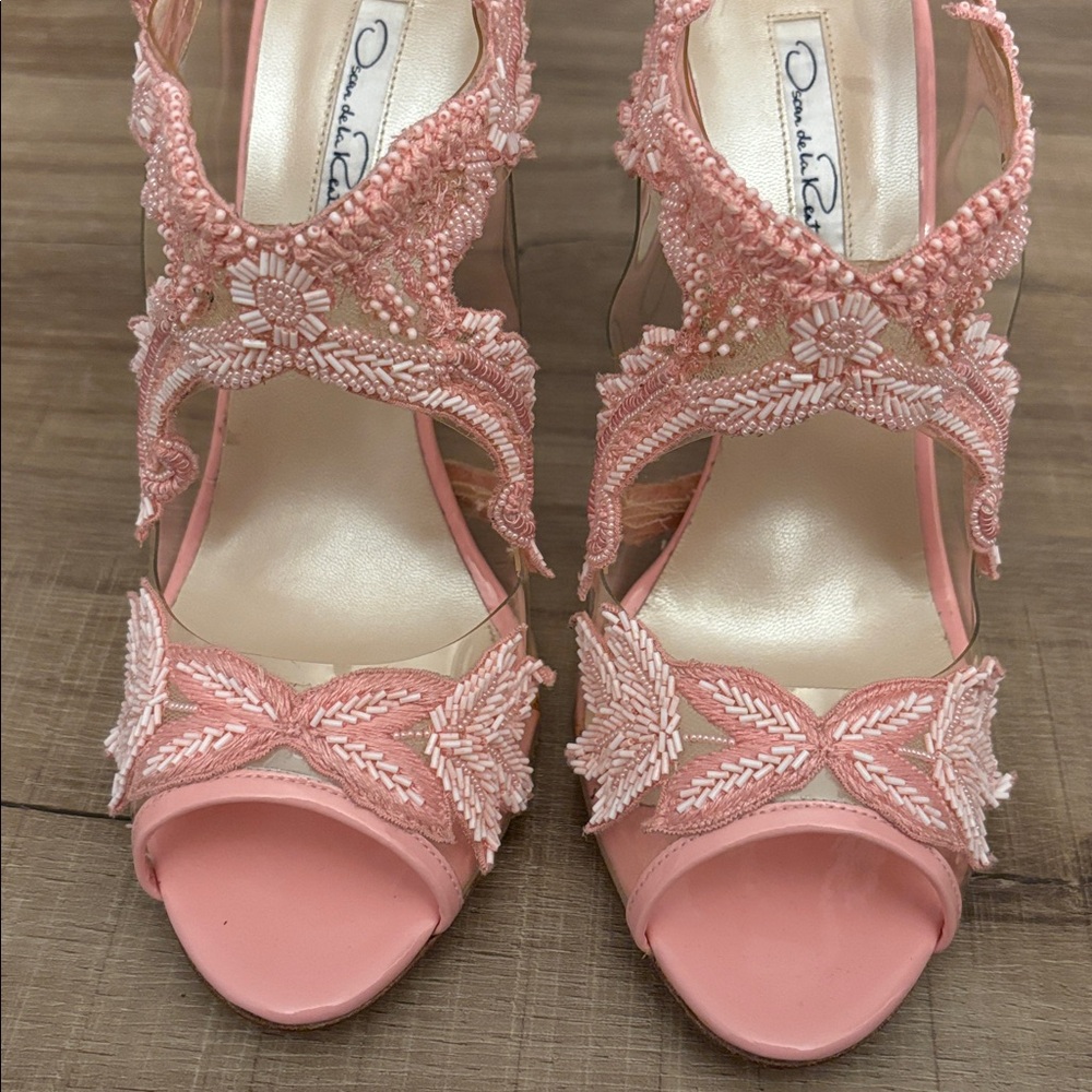 Oscar de la Renta Soft Pink PVC Patent Leather Amria Cut Out Sandals Sz 40 - Picture 4 of 15